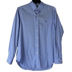 Ralph Lauren Men Blue White Stripe Button Down Shirt Size M Classic Fit